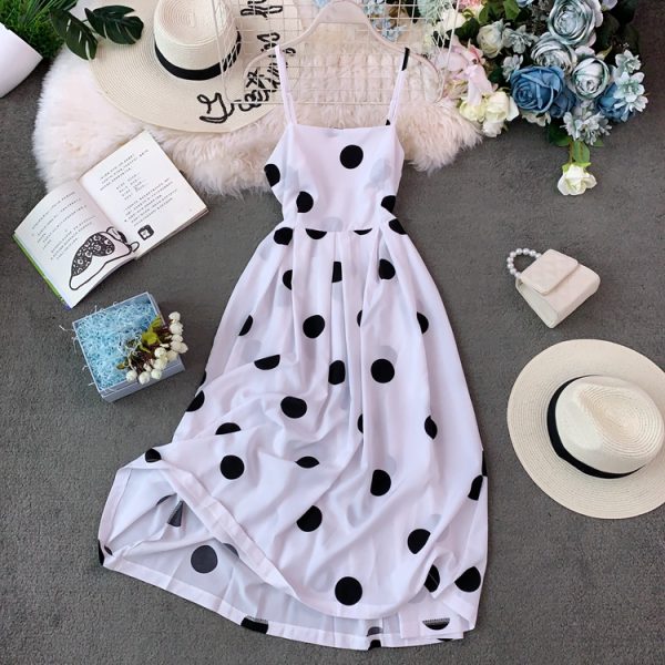 Popular Skirt Korean Style Fairy over-the-Knee Backless Dress Niche Polka Dot Brace Dress Large Swing Dress - Image 2