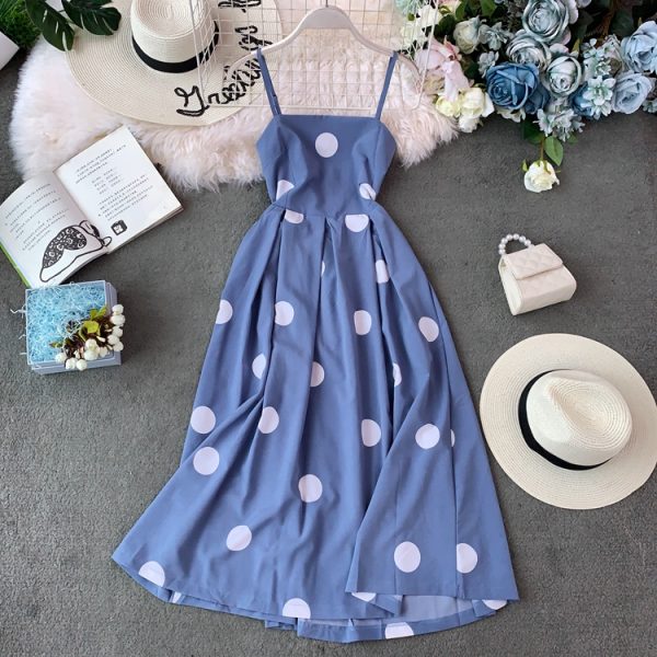 Popular Skirt Korean Style Fairy over-the-Knee Backless Dress Niche Polka Dot Brace Dress Large Swing Dress - Image 3