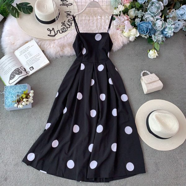 Popular Skirt Korean Style Fairy over-the-Knee Backless Dress Niche Polka Dot Brace Dress Large Swing Dress - Image 4