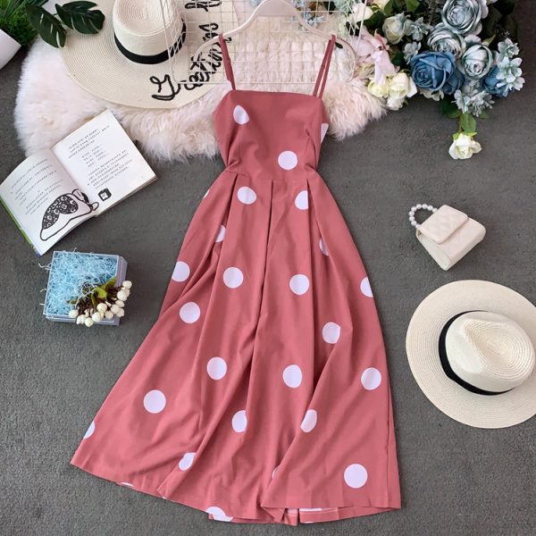 Popular Skirt Korean Style Fairy over-the-Knee Backless Dress Niche Polka Dot Brace Dress Large Swing Dress - Image 5