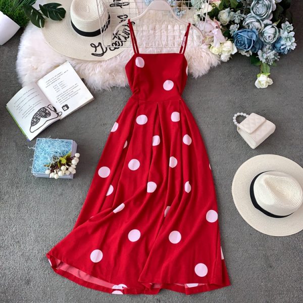 Popular Skirt Korean Style Fairy over-the-Knee Backless Dress Niche Polka Dot Brace Dress Large Swing Dress - Image 6