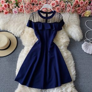 Socialite Temperament Small Size Dress Dress Summer New Scheming Sheer Mesh Patchwork A- line Skirt Dress