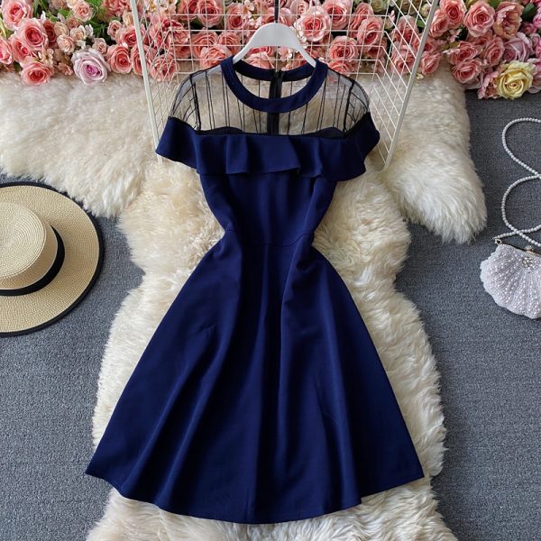 Socialite Temperament Small Size Dress Dress Summer New Scheming Sheer Mesh Patchwork A- line Skirt Dress - Image 2