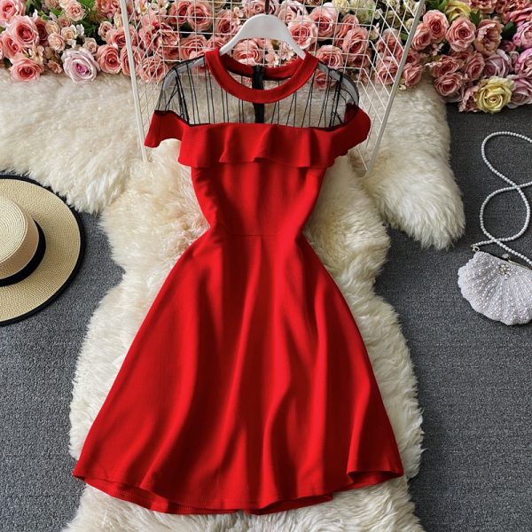 Socialite Temperament Small Size Dress Dress Summer New Scheming Sheer Mesh Patchwork A- line Skirt Dress - Image 3