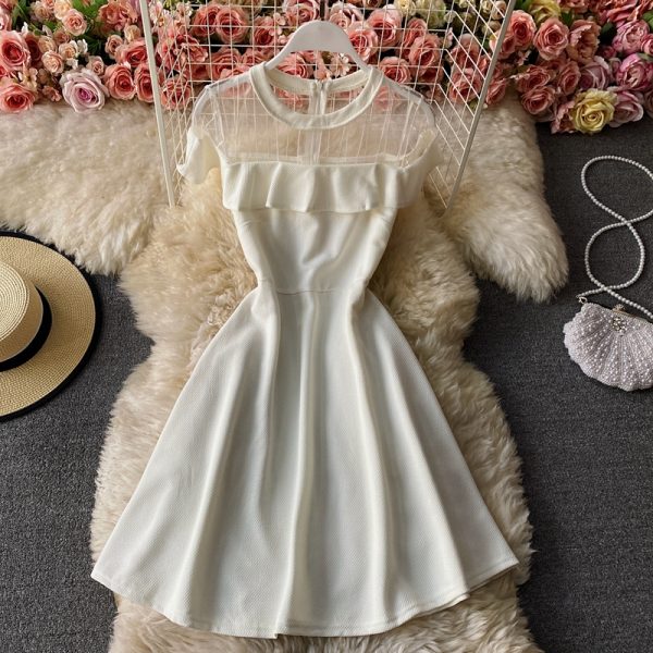 Socialite Temperament Small Size Dress Dress Summer New Scheming Sheer Mesh Patchwork A- line Skirt Dress - Image 4