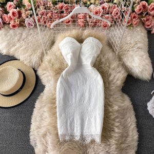 Summer Ladies Formal Dress Short Dinner Party Western Temperament Sexy Hip Lace Bandeau Sling Dress