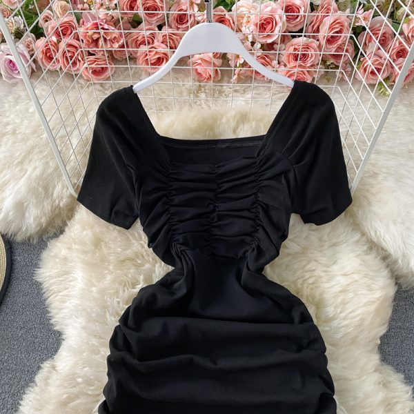 Nightclub low-cut, tight-fitting, light-cooked style, hip mermaid skirt, scheming clavicle ruffled waist dress, short sleeves - Image 4