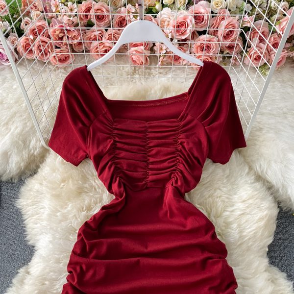 Nightclub low-cut, tight-fitting, light-cooked style, hip mermaid skirt, scheming clavicle ruffled waist dress, short sleeves - Image 5