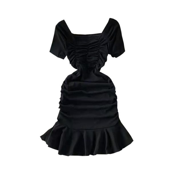 Nightclub low-cut, tight-fitting, light-cooked style, hip mermaid skirt, scheming clavicle ruffled waist dress, short sleeves - Image 6