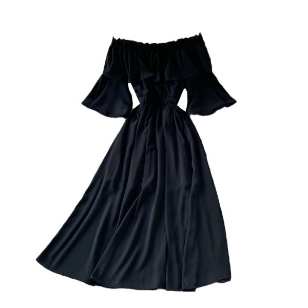 Beach Dress Bali Seaside Vacation off-Shoulder Ruffled Chiffon Dress Bell Sleeve off-Shoulder Large Swing Dress - Image 6