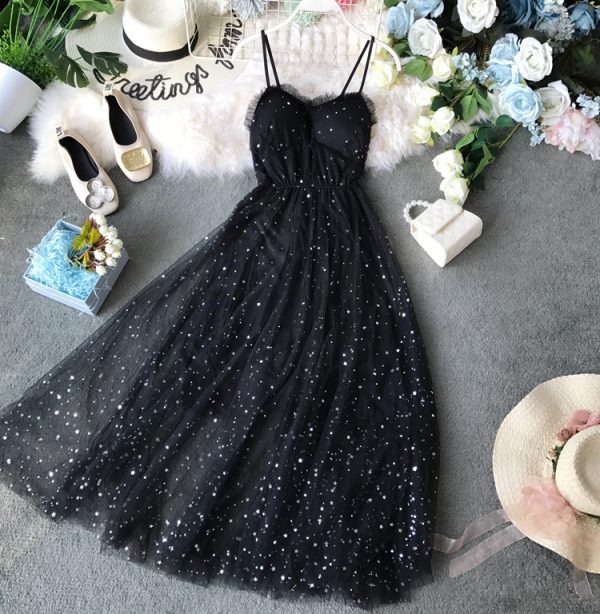 Summer New Sweet All-Matching Sequined XINGX Wooden Ear Tube Top Mid-Length Mesh Camisole Dress with Chest Pad for Women - Image 4