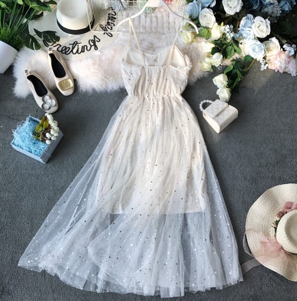 Summer New Sweet All-Matching Sequined XINGX Wooden Ear Tube Top Mid-Length Mesh Camisole Dress with Chest Pad for Women - Image 5