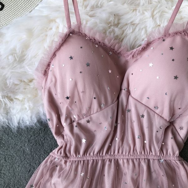 Summer New Sweet All-Matching Sequined XINGX Wooden Ear Tube Top Mid-Length Mesh Camisole Dress with Chest Pad for Women - Image 6