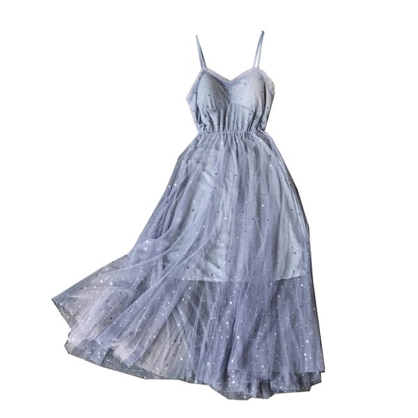 Summer New Sweet All-Matching Sequined XINGX Wooden Ear Tube Top Mid-Length Mesh Camisole Dress with Chest Pad for Women - Image 7