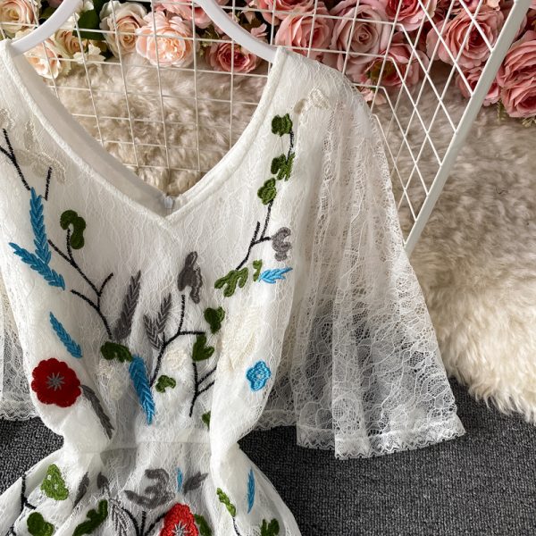 Elegant Graceful Embroidered V-neck Lace Fishtail Dress 20021 Summer European and American Retro Dinner Dress Long Skirt - Image 4