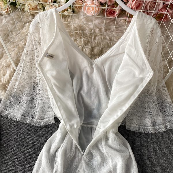 Elegant Graceful Embroidered V-neck Lace Fishtail Dress 20021 Summer European and American Retro Dinner Dress Long Skirt - Image 5