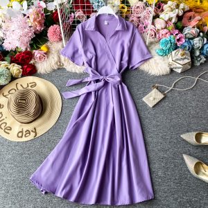 Lightly Mature V-neck Dress  New Summer Short Sleeve Dress Jung Ji Hoon French A- line Skirt Doll Collar Fairy Dress
