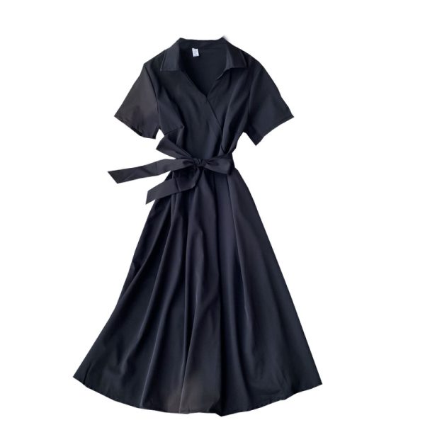 Lightly Mature V-neck Dress  New Summer Short Sleeve Dress Jung Ji Hoon French A- line Skirt Doll Collar Fairy Dress - Image 6