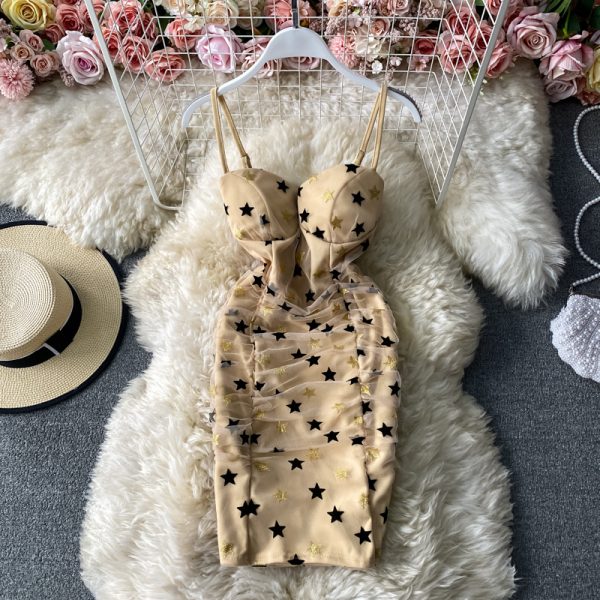 Nightclub Sexy Star Mesh Splicing Sling Sheath Skirt Short Socialite Temperament Sexy Pleated Tube Top Dress - Image 2