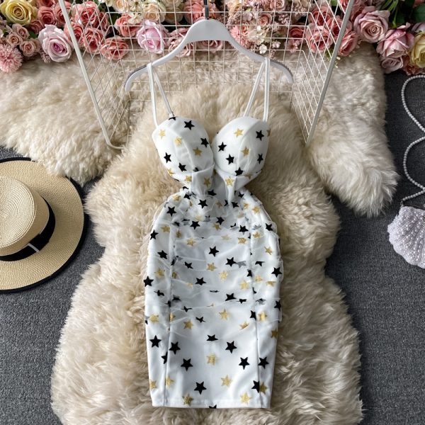 Nightclub Sexy Star Mesh Splicing Sling Sheath Skirt Short Socialite Temperament Sexy Pleated Tube Top Dress - Image 4