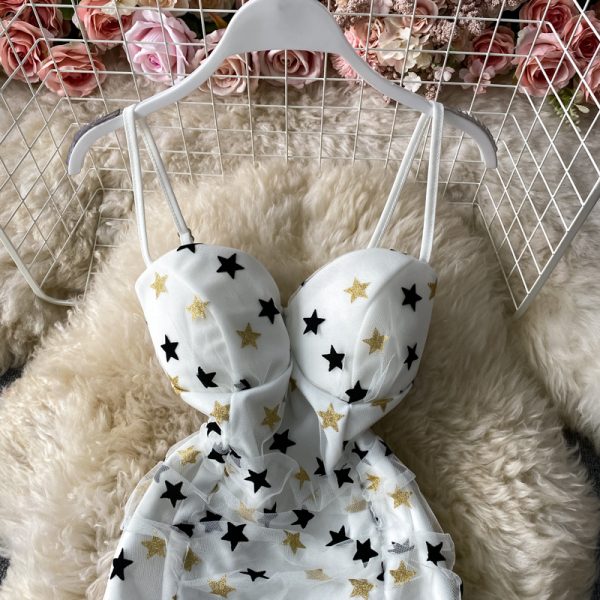Nightclub Sexy Star Mesh Splicing Sling Sheath Skirt Short Socialite Temperament Sexy Pleated Tube Top Dress - Image 5