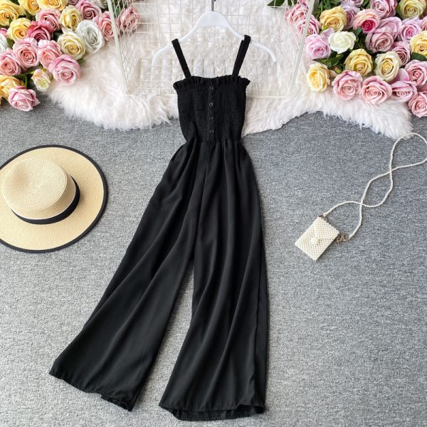 Korean Style Summer New Sweet Ruffled off-the-Shoulder Tube Top Jumpsuit Slim Fit Sleeveless Sling Wide Leg Jumpsuit - Image 4