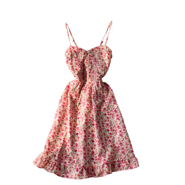 Summer New Elegant French Hipster Style High Waist Girl Floral Strapless Suspender Dress Ruffled Dress - Image 6
