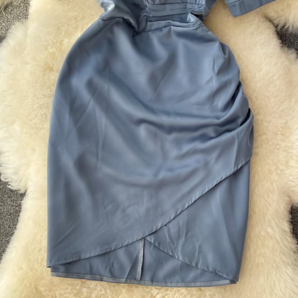 Square Collar Dress Women’s Summer New French Socialite Slimming Pleated Waist Tight Irregular Short Hip Skirt - Image 4