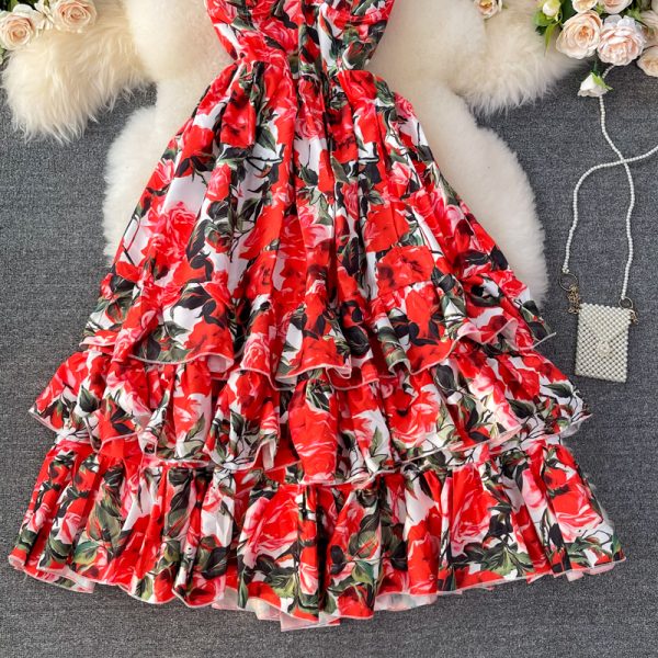 Bali High Waist Slimming Printed Sling Cake Dress Seaside Holiday Beach Dress Ladies Large Swing Dress Summer - Image 4