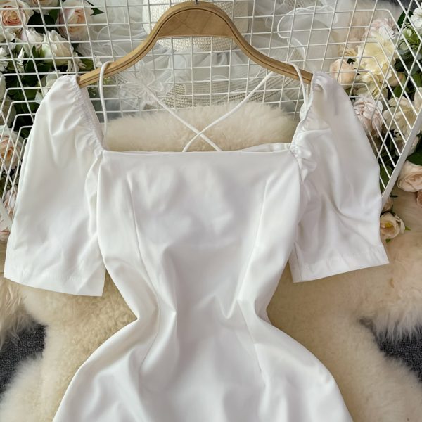 First Love Bubble Sleeve Square Collar White Chiffon Dress New Women’s Summer French Gentle Sweet Super Fairy Dress - Image 3
