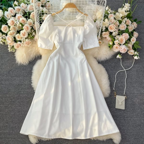 First Love Bubble Sleeve Square Collar White Chiffon Dress New Women’s Summer French Gentle Sweet Super Fairy Dress - Image 5