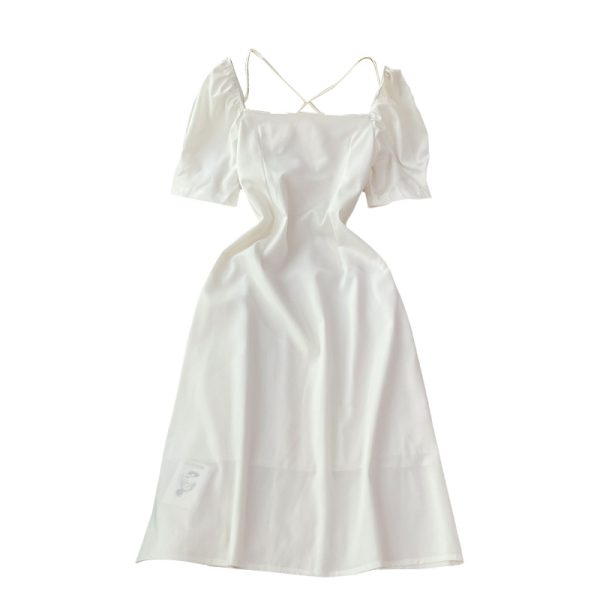 First Love Bubble Sleeve Square Collar White Chiffon Dress New Women’s Summer French Gentle Sweet Super Fairy Dress - Image 6