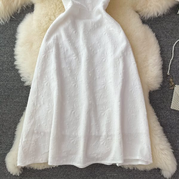 French open back white square neck dress short sleeve summer high waist slimming temperament slim first love dress long skirt - Image 4