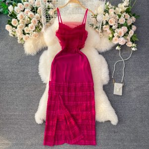Beach Dress Women’s Sanya Seaside Vacation Super Fairy French Strap Dress Summer Socialite Temperament Sheath Long Dress