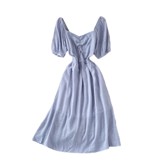 Square Collar Puff Sleeve Dress Summer New French Style Gentle Small Waist-Tight Temperament Mid-Length Skirt - Image 6