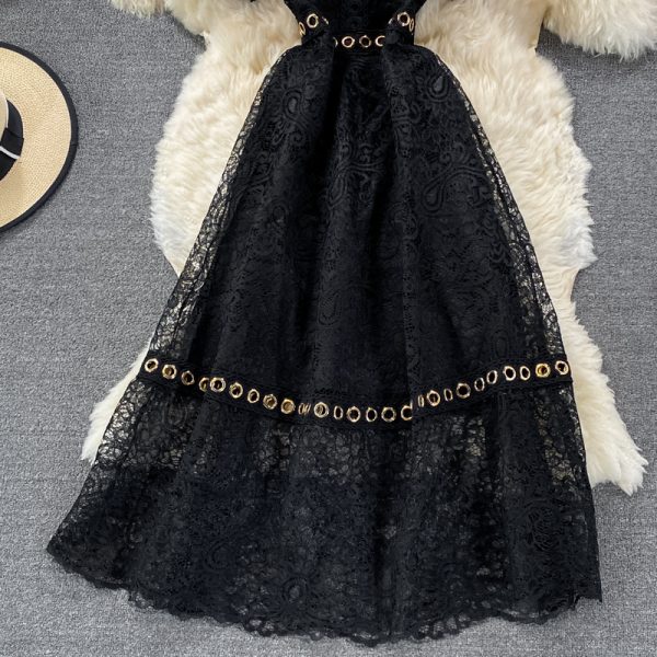 French round Neck Lace Dress for Women Summer New Fairy Lady Super Fairy Mori Style Waist-Tight Slimming Elegant Long Dress - Image 5