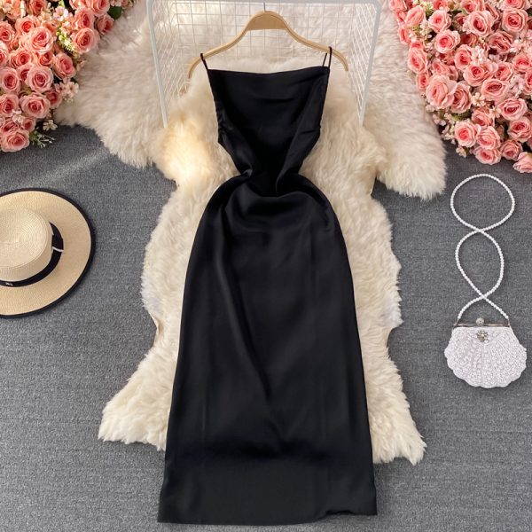 Summer New French Style Gentle Elegant Lady Backless Dress Acetate Satin Strap Dress - Image 4