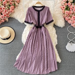Gentle Puff Sleeve round Neck Plaid Dress Women’s Summer French Style Girl’s First Love Super Fairy Mori Style Large Swing Dress