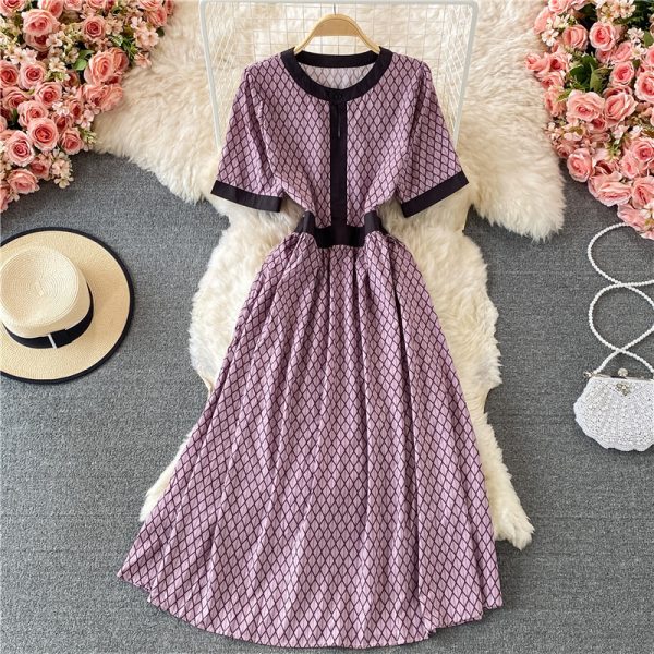 Gentle Puff Sleeve round Neck Plaid Dress Women’s Summer French Style Girl’s First Love Super Fairy Mori Style Large Swing Dress - Image 2
