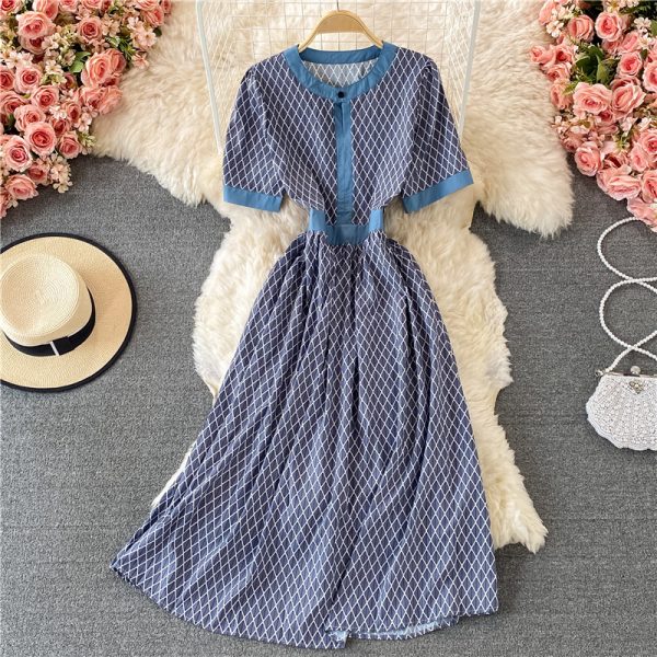 Gentle Puff Sleeve round Neck Plaid Dress Women’s Summer French Style Girl’s First Love Super Fairy Mori Style Large Swing Dress - Image 3