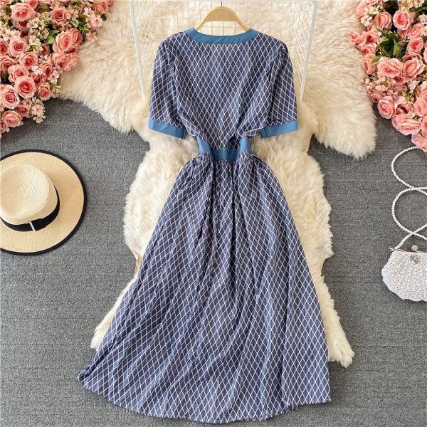 Gentle Puff Sleeve round Neck Plaid Dress Women’s Summer French Style Girl’s First Love Super Fairy Mori Style Large Swing Dress - Image 5