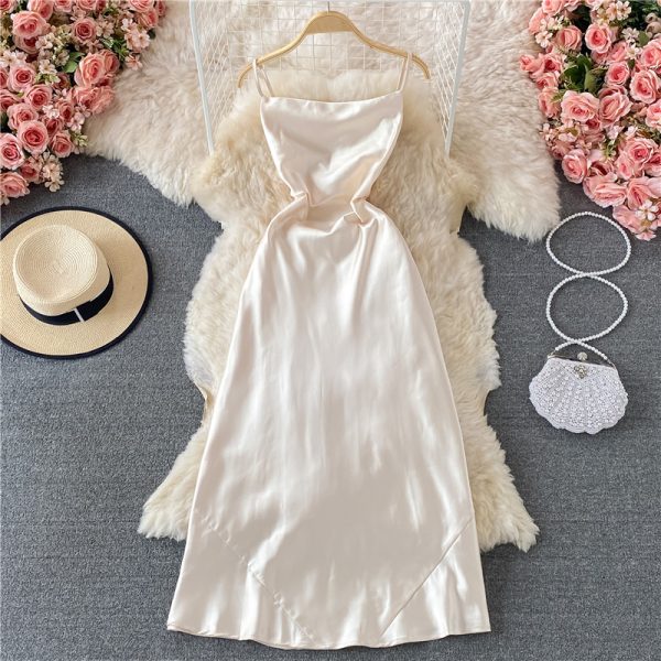Summer New Ladies Elegant Backless Sexy Strap Dress Slimming Acetate Satin Dress for Women - Image 3