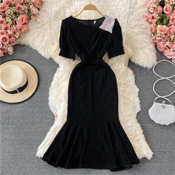 Elegant Bright Silk Shiny Slim Fishtail Sheath Dress Summer New Women’s Slim Fit Slimming Diagonal Collar Dress - Image 4