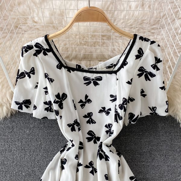French Style Puff Sleeve Waist Dress Summer New Gentle Retro Square Collar Temperament Fairy Skirt Short Sleeve - Image 4