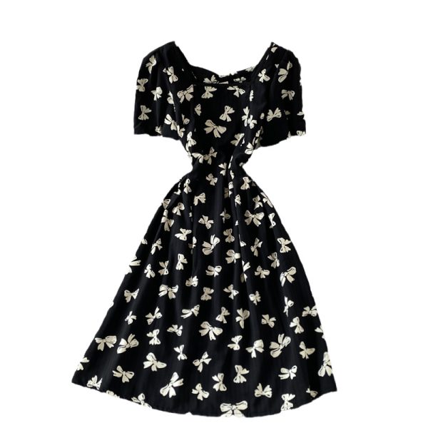 French Style Puff Sleeve Waist Dress Summer New Gentle Retro Square Collar Temperament Fairy Skirt Short Sleeve - Image 6