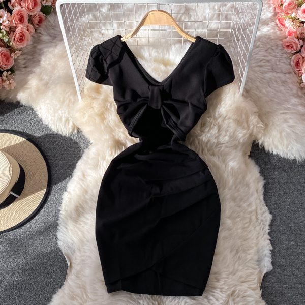 Slim-Fit Short-Sleeved V-neck Sexy Dress Short-Sleeved Summer New Small Ruffle Hip Short Skirt - Image 5