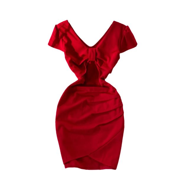 Slim-Fit Short-Sleeved V-neck Sexy Dress Short-Sleeved Summer New Small Ruffle Hip Short Skirt - Image 6