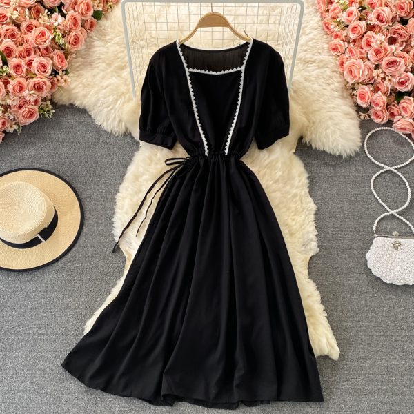 Fresh Sweet Puff Sleeve Square Collar Dress Summer Fairy Super Mori First Love Skirt Large Swing Short Sleeve Dress - Image 5