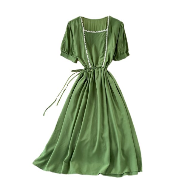 Fresh Sweet Puff Sleeve Square Collar Dress Summer Fairy Super Mori First Love Skirt Large Swing Short Sleeve Dress - Image 6