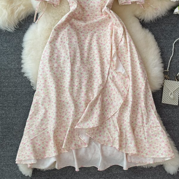 Summer New Sweet Elegant Floral Dress for Women Gentle Super Fairy Ruffled V-neck Mid-Length Skirt - Image 4